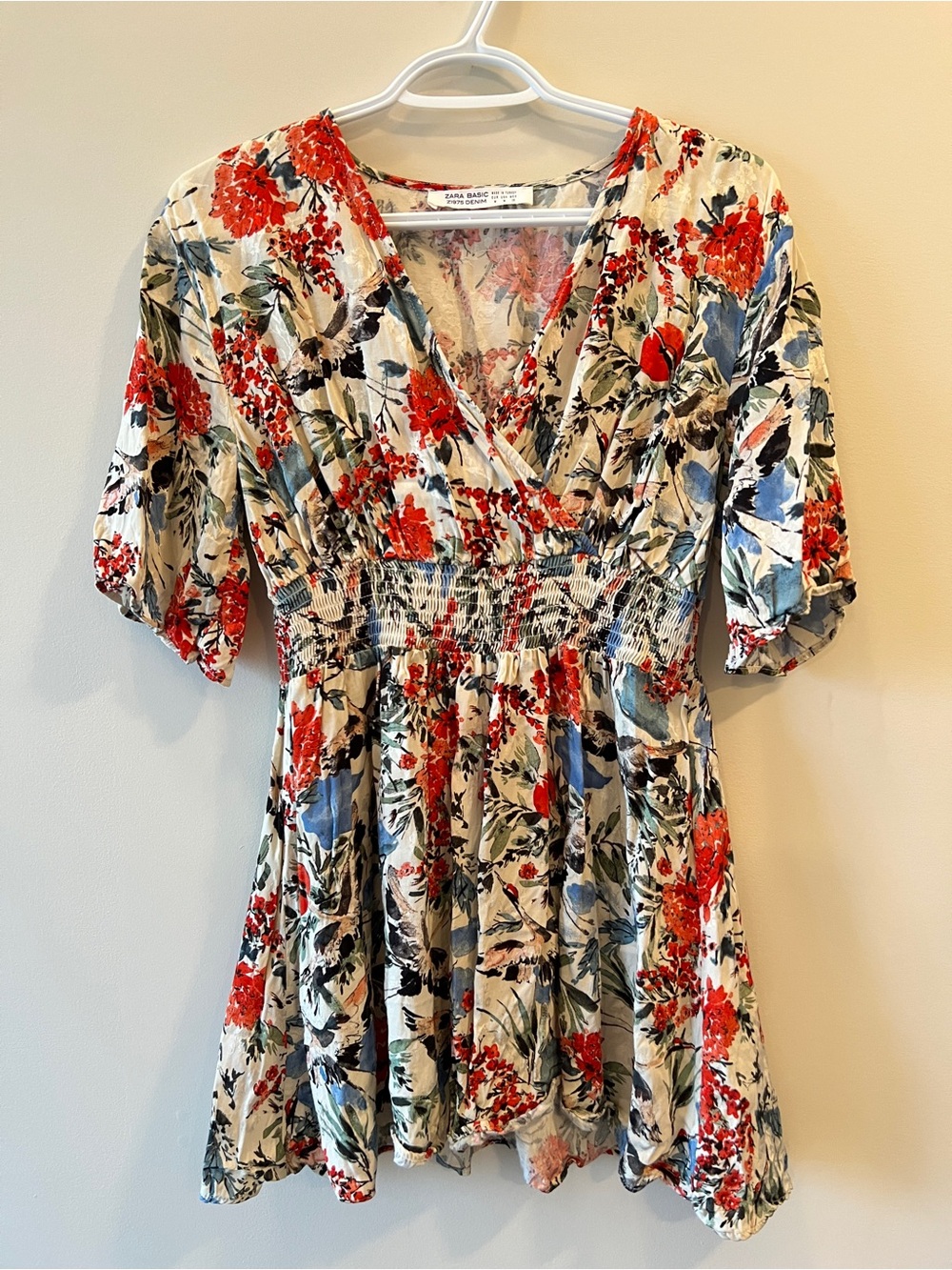 Floral V-Neck Smocked Waist Blouse by Zara Basic